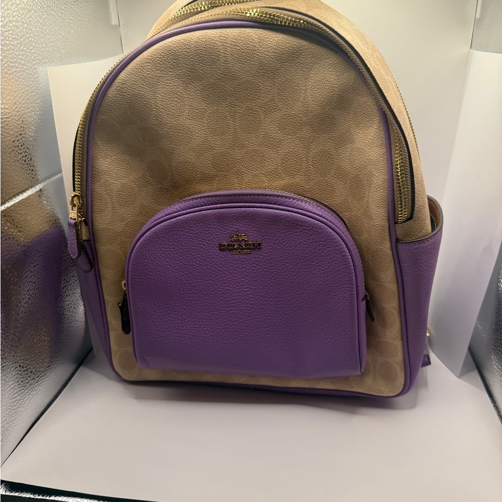 Coach Tan and Purple Dome-Shaped Backpack